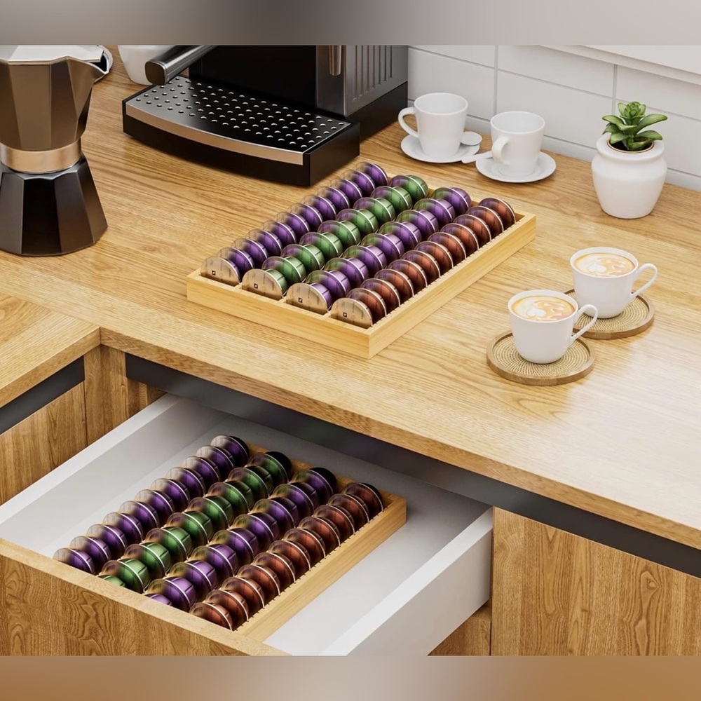 Bamboo Nespresso Vertuo Pod Holder - Drawer & Countertop Coffee Organizer NWT